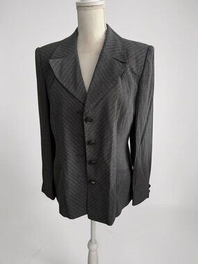 ALBERTO MAKALI Vintage Gray Pinstriped Blazer Jacket Size 12